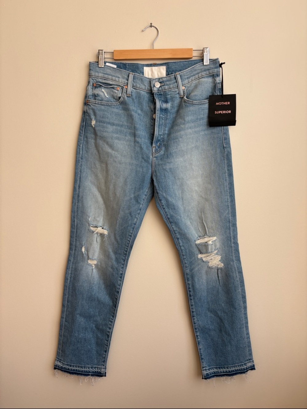 Mother High Waisted Hiker Hover Undone Hem Jeans